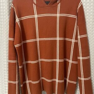 RACHEL Rachel Roy Women's Rust Plaid Hooded Sweater